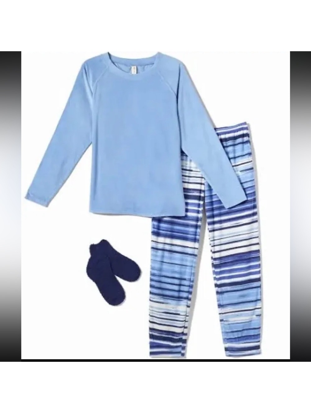 Hue 3-Piece Supersoft Fleece Knit Ladies Pj Set - Painterly Stripe - Size L